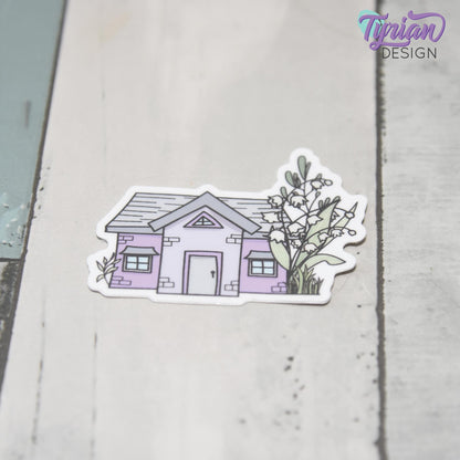 Lily of the Valley House Vinyl Sticker | Waterproof & Weatherproof | 2" x 1.5" | Durable Die-Cut Sticker for Journals, Tumblers and More