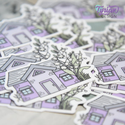 Lily of the Valley House Vinyl Sticker | Waterproof & Weatherproof | 2" x 1.5" | Durable Die-Cut Sticker for Journals, Tumblers and More
