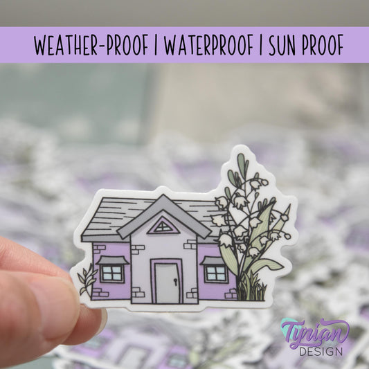 Lily of the Valley House Vinyl Sticker | Waterproof & Weatherproof | 2" x 1.5" | Durable Die-Cut Sticker for Journals, Tumblers and More
