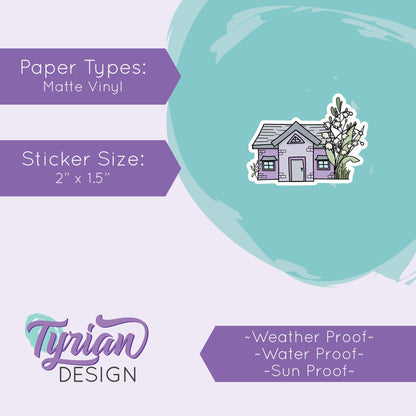 Lily of the Valley House Vinyl Sticker | Waterproof & Weatherproof | 2" x 1.5" | Durable Die-Cut Sticker for Journals, Tumblers and More