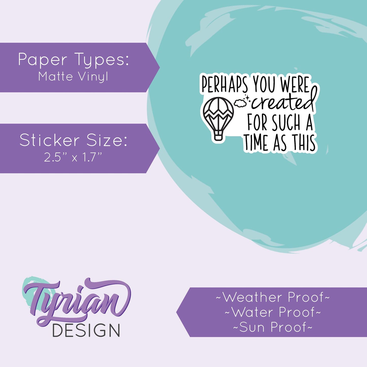 Perhaps You Were Created for Such A Time as This  Vinyl Sticker | Bible Sticker | High quality weather proof vinyl | 2.5x 1.7 in