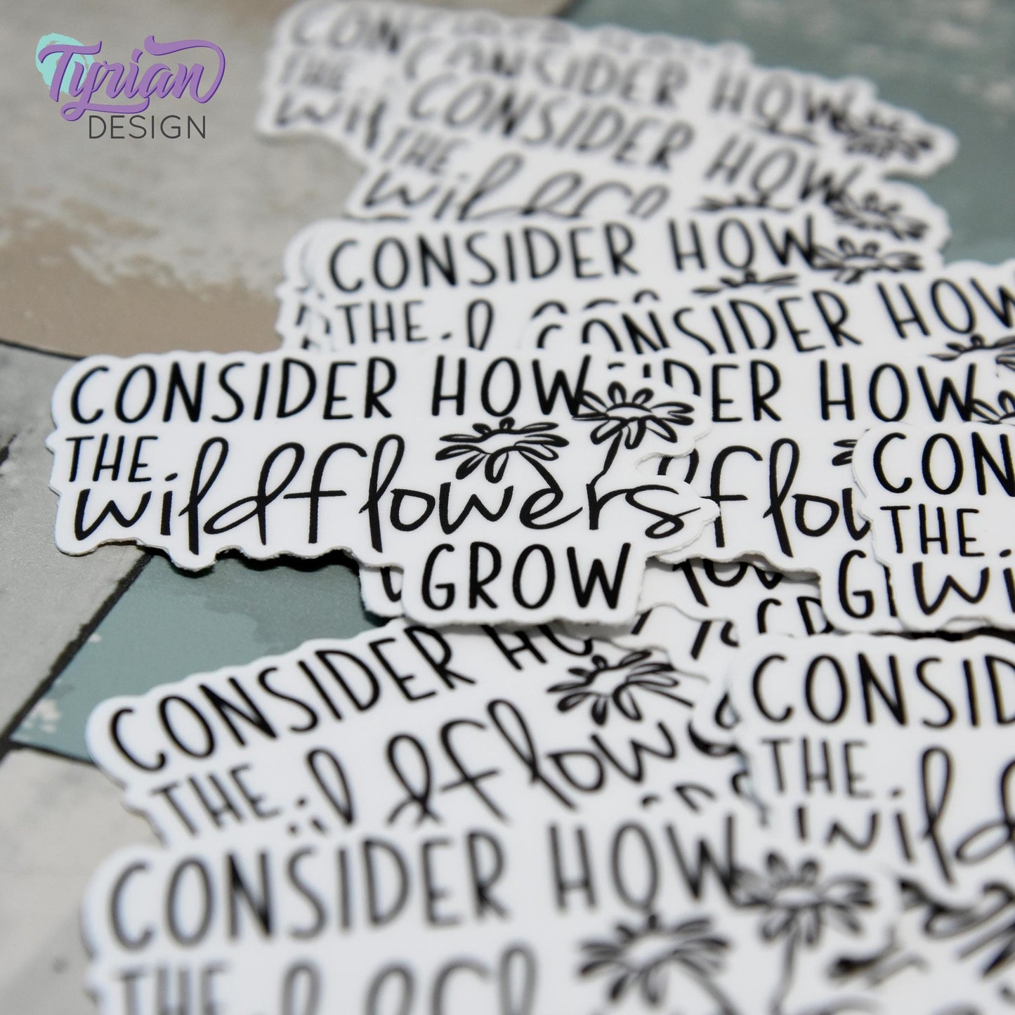 Consider How the Wildflowers Grow Vinyl Sticker | Bible Sticker | Wildflower Sticker | High quality weather proof vinyl | 2.5x 1.7 in
