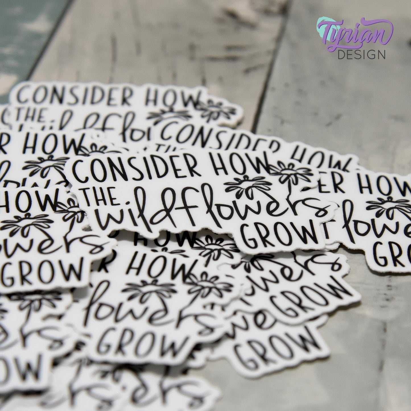 Consider How the Wildflowers Grow Vinyl Sticker | Bible Sticker | Wildflower Sticker | High quality weather proof vinyl | 2.5x 1.7 in