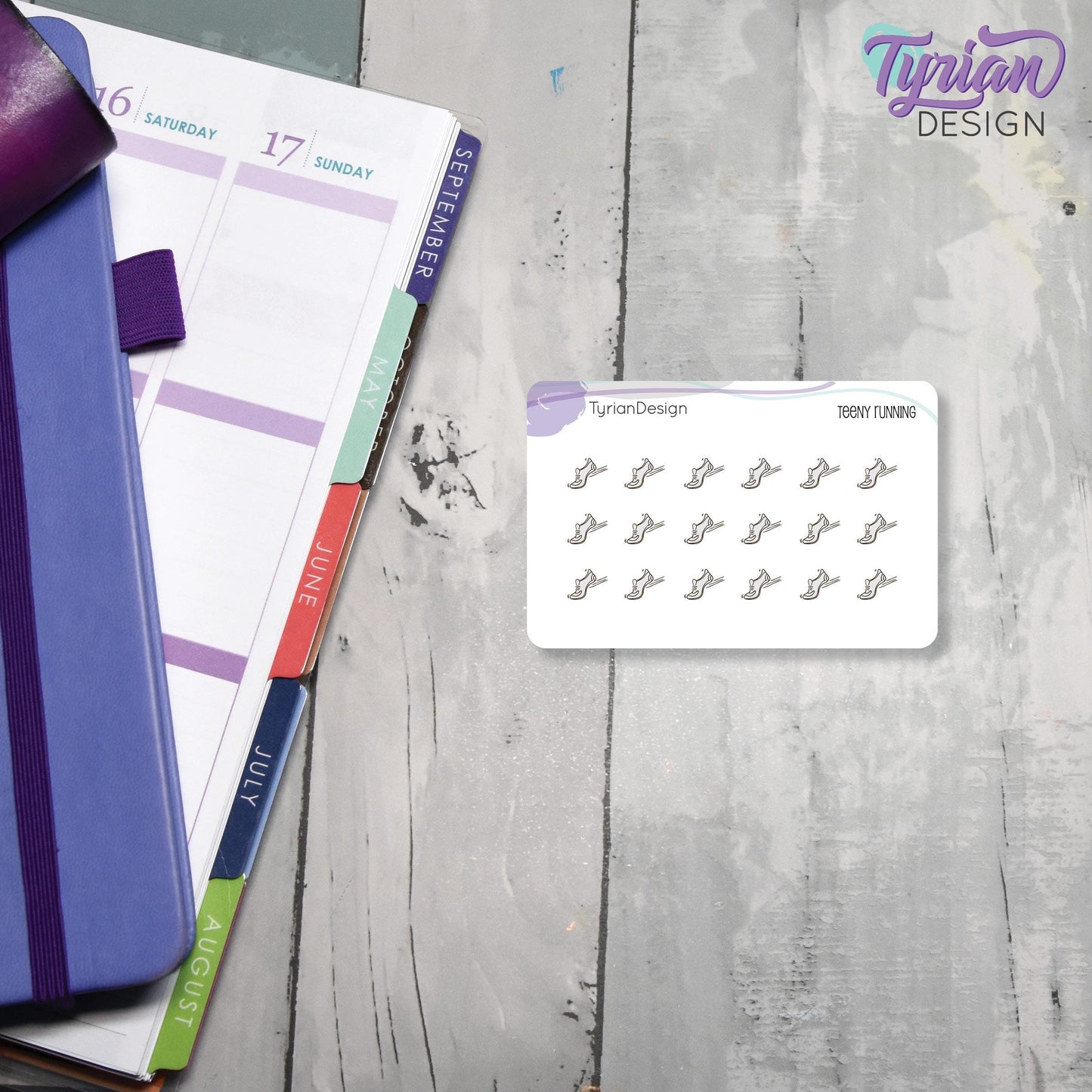 Running Stickers | Tiny Walking stickers on a mini sheet | 18 stickers | .44 x .36" each | Athletic shoe icon sticker | White or Clear Matte