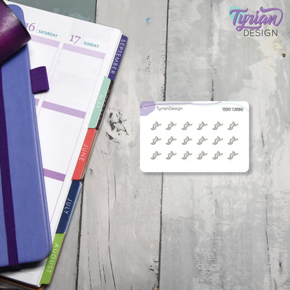 Running Stickers | Tiny Walking stickers on a mini sheet | 18 stickers | .44 x .36" each | Athletic shoe icon sticker | White or Clear Matte