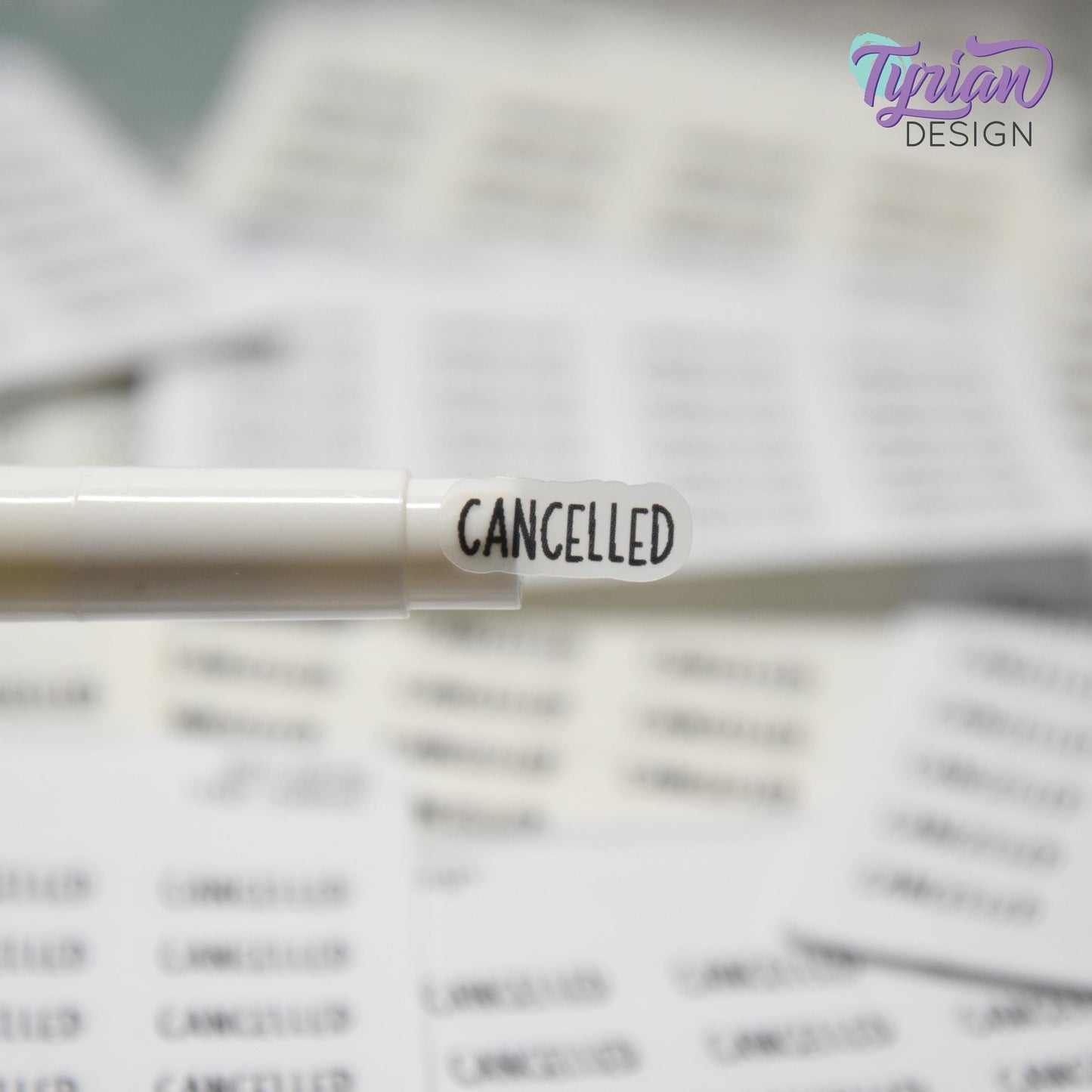Cancelled Stickers | 24 Stickers | .68 x .28" each | Font: Charley