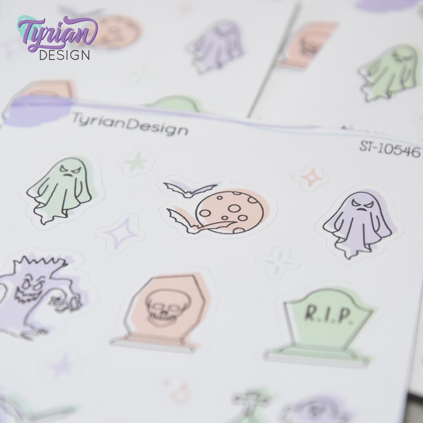 Pastel Halloween Doodles | Spooky Cute Planner & Journal Stickers | 16 Stickers | Haunting | White or Clear Matte | 3.5" x 4.5" Sheet