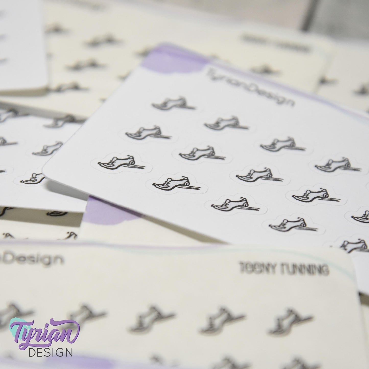 Running Stickers | Tiny Walking stickers on a mini sheet | 18 stickers | .44 x .36" each | Athletic shoe icon sticker | White or Clear Matte