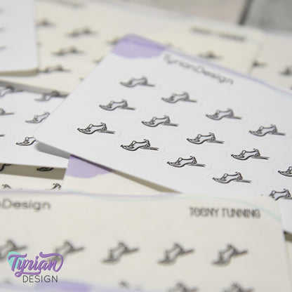 Running Stickers | Tiny Walking stickers on a mini sheet | 18 stickers | .44 x .36" each | Athletic shoe icon sticker | White or Clear Matte