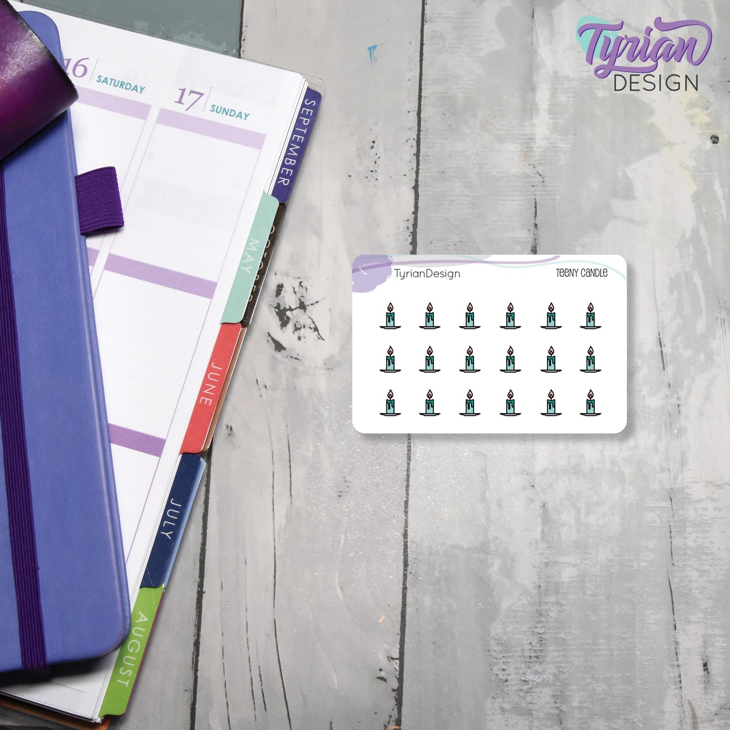 Candle Stickers | Tiny Stick Candle Stickers | Mini sheet | 18 stickers | .37 x .44" each | Burn Candle icon | White or Clear Matte