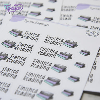 Reading Stickers | Started Reading | Finished Reading | 16 Stickers | 1.27 x .52" | Book Stickers | 3.5 x  4.5" Sheet | White or Clear Matte