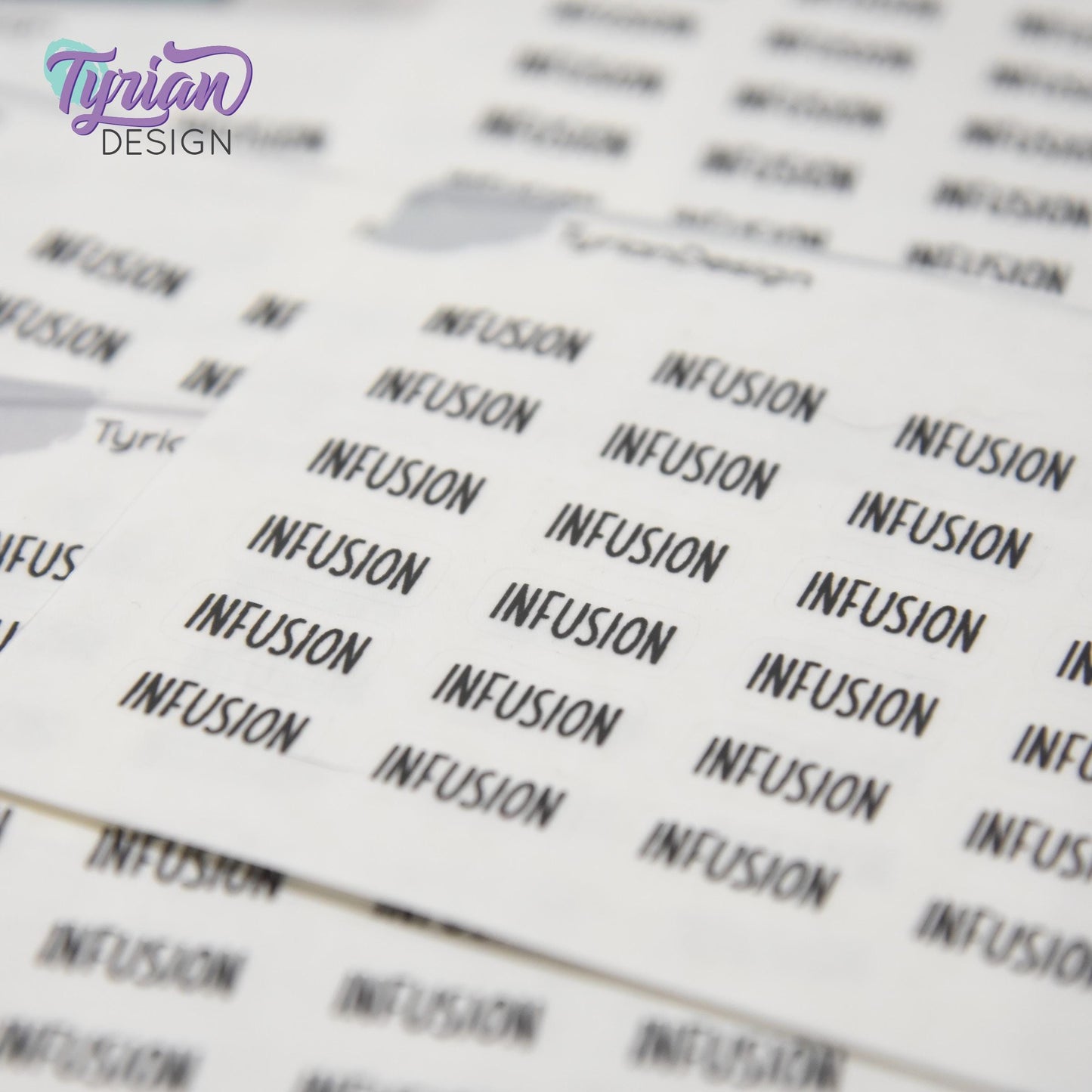 Infusion Stickers | 24 Stickers | .59 x .28" each | Font: Charley