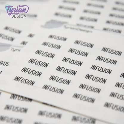 Infusion Stickers | 24 Stickers | .59 x .28" each | Font: Charley