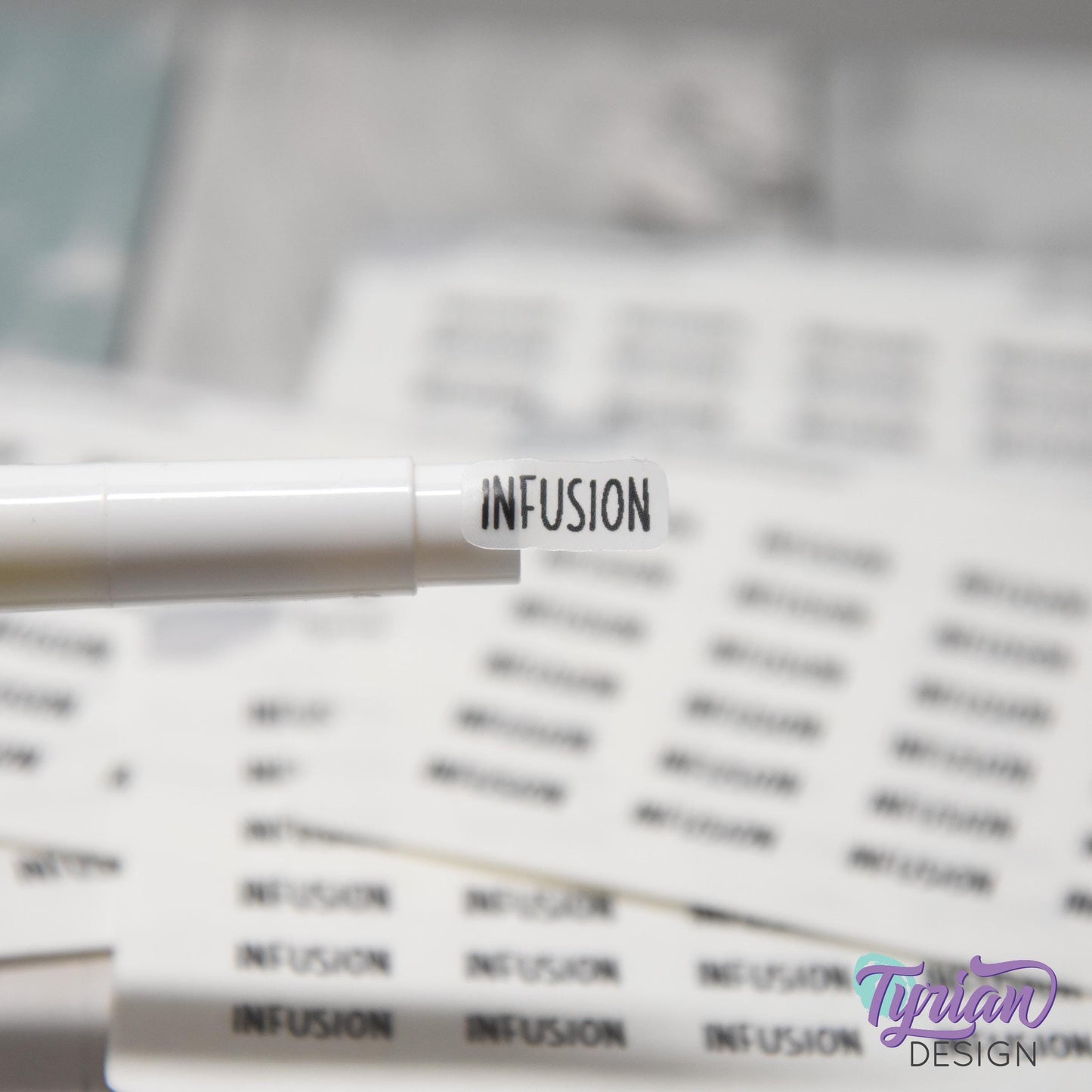 Infusion Stickers | 24 Stickers | .59 x .28" each | Font: Charley