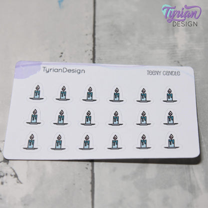 Candle Stickers | Tiny Stick Candle Stickers | Mini sheet | 18 stickers | .37 x .44" each | Burn Candle icon | White or Clear Matte