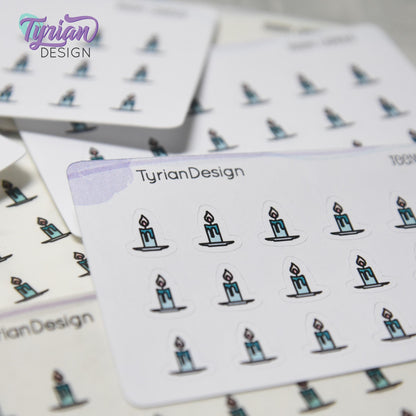 Candle Stickers | Tiny Stick Candle Stickers | Mini sheet | 18 stickers | .37 x .44" each | Burn Candle icon | White or Clear Matte