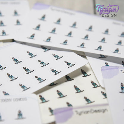 Candle Stickers | Tiny Stick Candle Stickers | Mini sheet | 18 stickers | .37 x .44" each | Burn Candle icon | White or Clear Matte