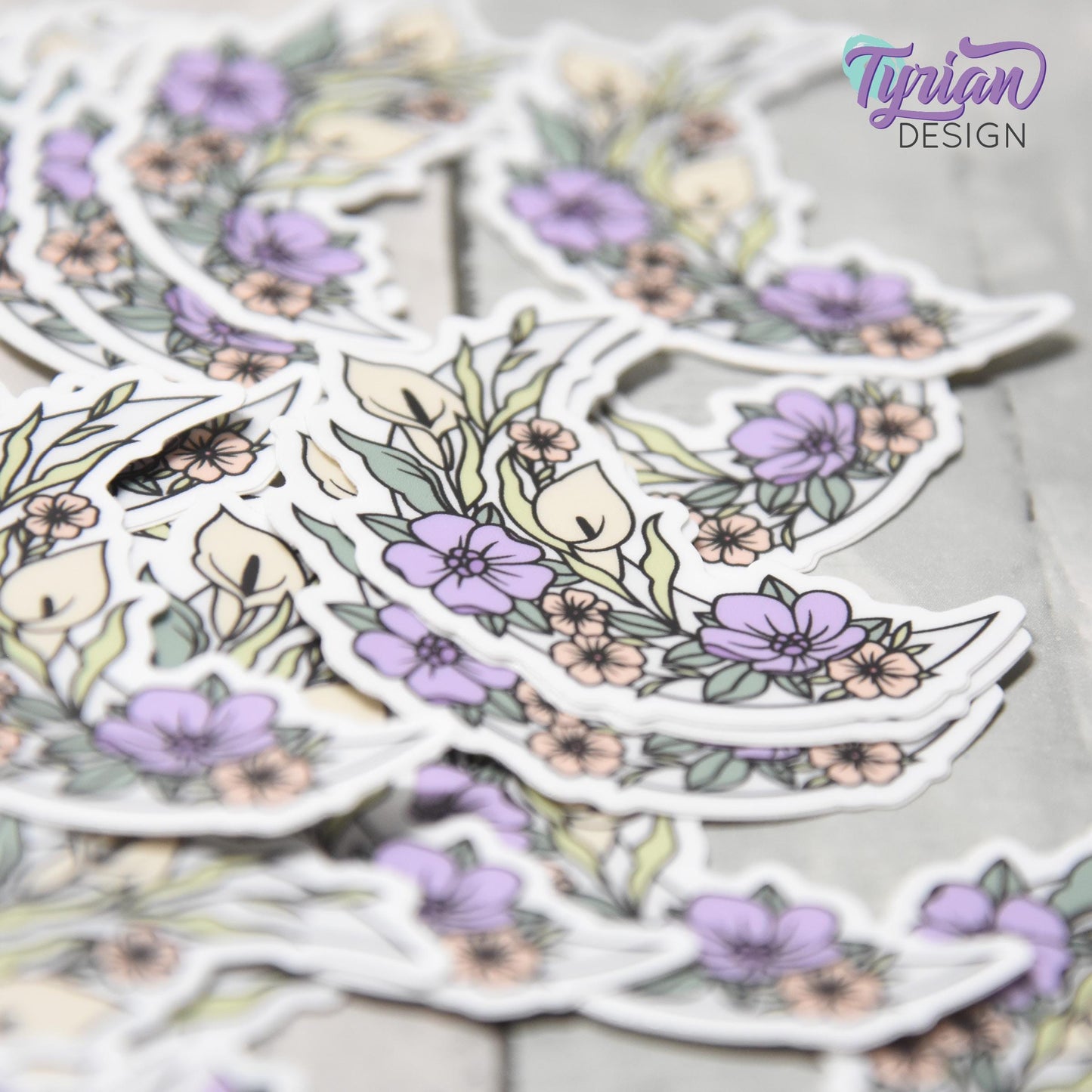 Small Pastel Calla Lily Moon Vinyl Sticker | High quality weather proof vinyl | 1.5 x 2" | Flower Moon | Pastel sticker | Shades of Spring