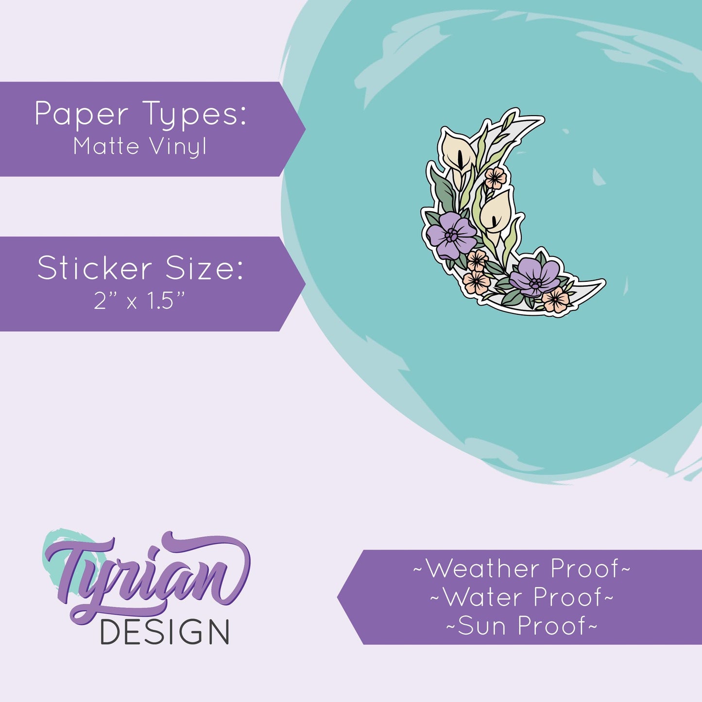 Small Pastel Calla Lily Moon Vinyl Sticker | High quality weather proof vinyl | 1.5 x 2" | Flower Moon | Pastel sticker | Shades of Spring