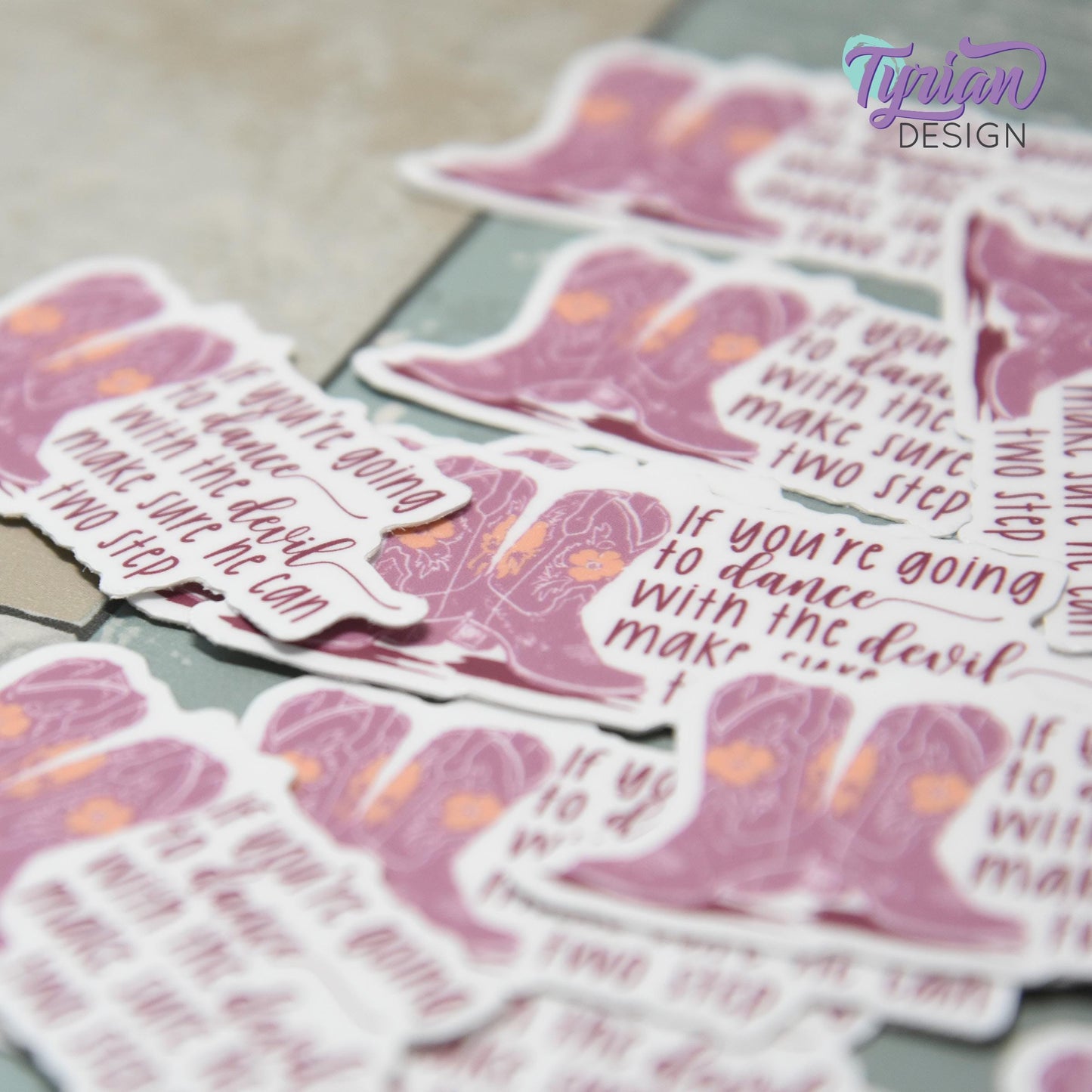Dance with the Devil Vinyl Sticker | Cowboy Boots Sticker  | Two Step | High quality weather proof vinyl | 2.5x1.2 inches