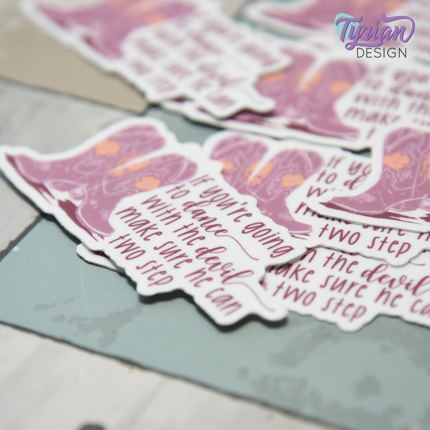 Dance with the Devil Vinyl Sticker | Cowboy Boots Sticker  | Two Step | High quality weather proof vinyl | 2.5x1.2 inches