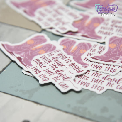 Dance with the Devil Vinyl Sticker | Cowboy Boots Sticker  | Two Step | High quality weather proof vinyl | 2.5x1.2 inches