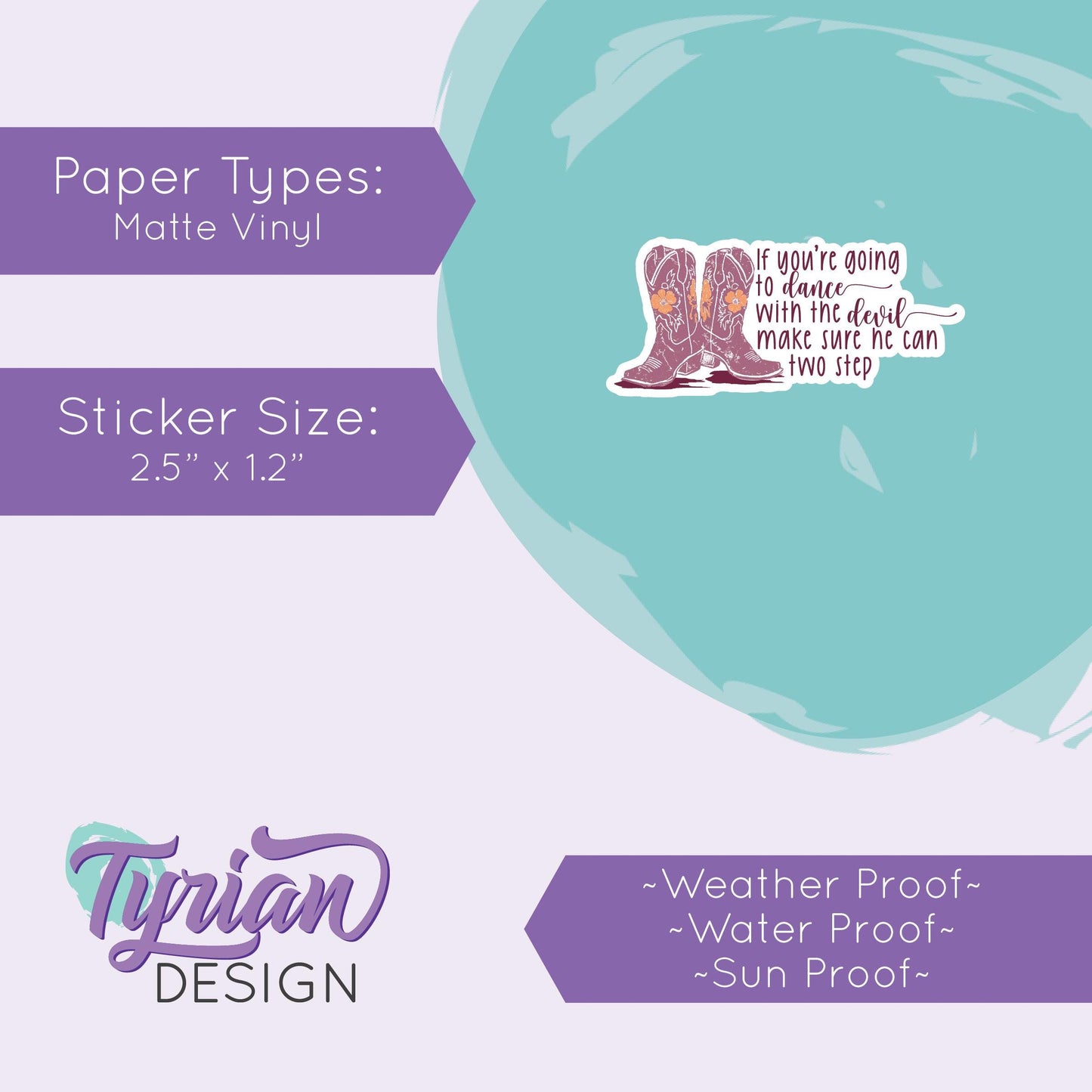 Dance with the Devil Vinyl Sticker | Cowboy Boots Sticker  | Two Step | High quality weather proof vinyl | 2.5x1.2 inches