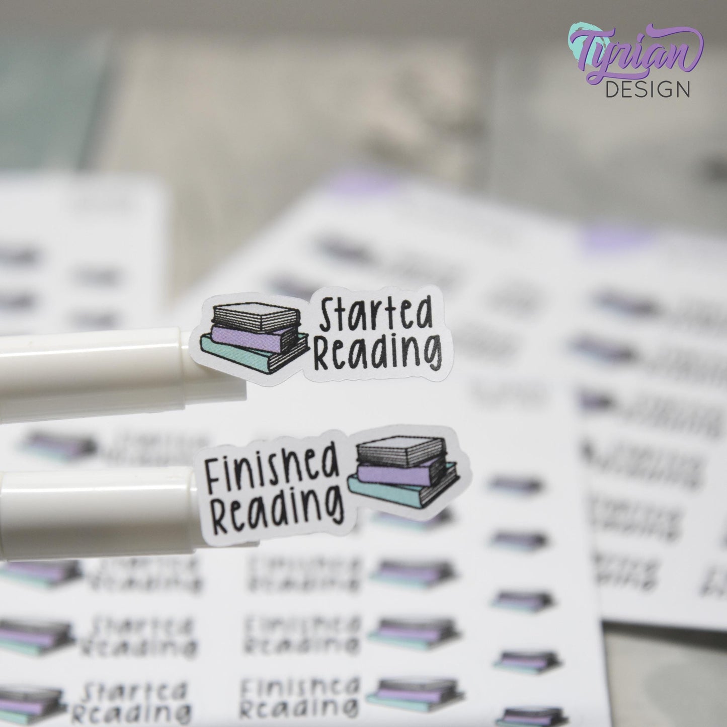 Reading Stickers | Started Reading | Finished Reading | 16 Stickers | 1.27 x .52" | Book Stickers | 3.5 x  4.5" Sheet | White or Clear Matte