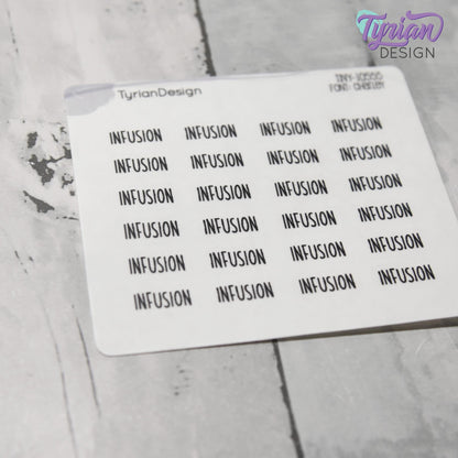 Infusion Stickers | 24 Stickers | .59 x .28" each | Font: Charley