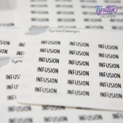Infusion Stickers | 24 Stickers | .59 x .28" each | Font: Charley