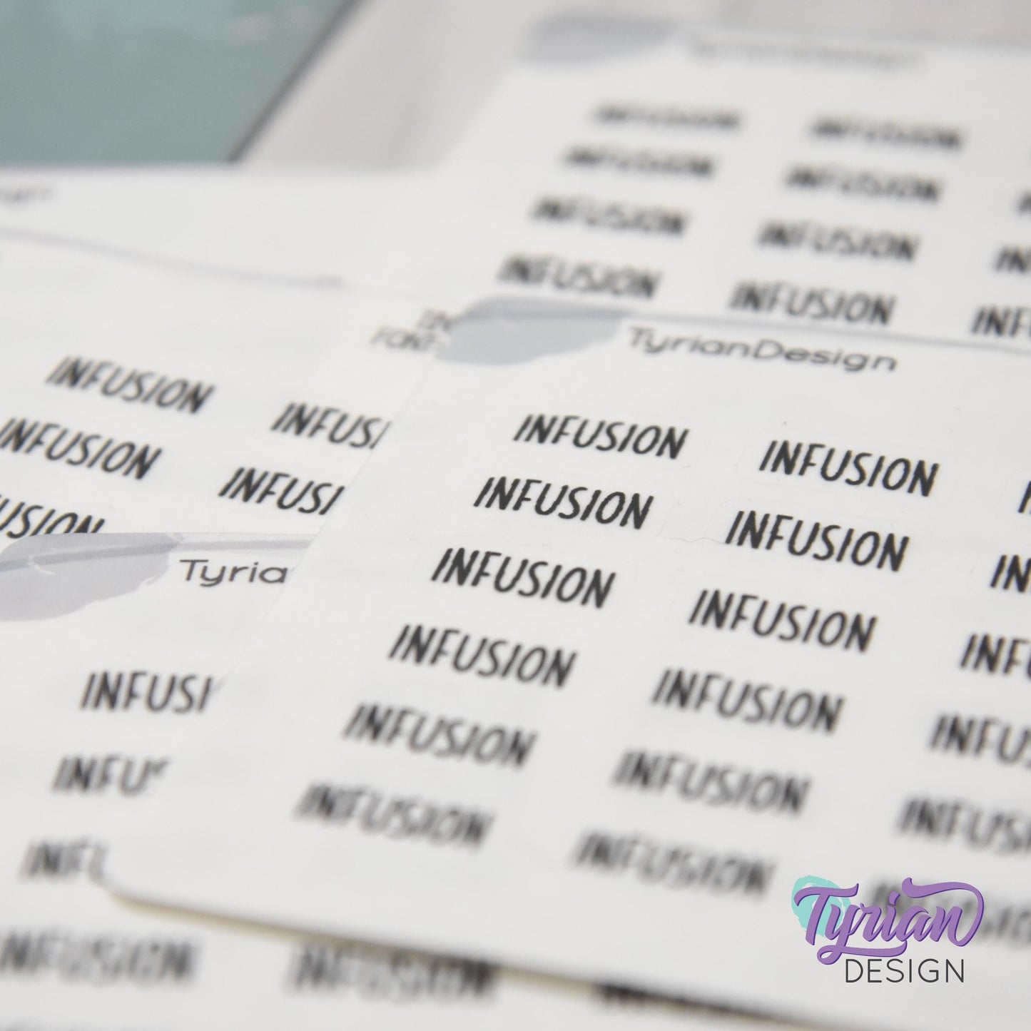 Infusion Stickers | 24 Stickers | .59 x .28" each | Font: Charley