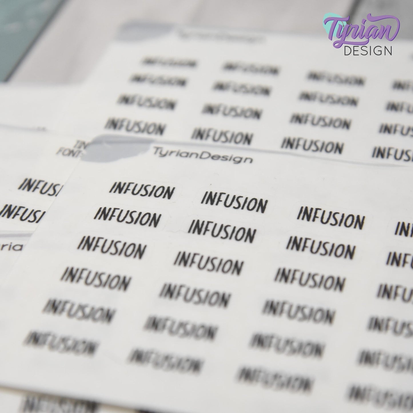 Infusion Stickers | 24 Stickers | .59 x .28" each | Font: Charley