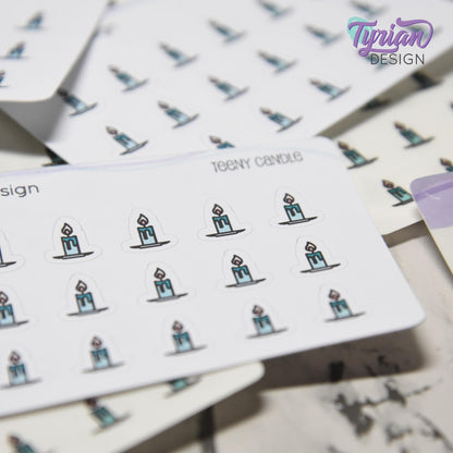 Candle Stickers | Tiny Stick Candle Stickers | Mini sheet | 18 stickers | .37 x .44" each | Burn Candle icon | White or Clear Matte