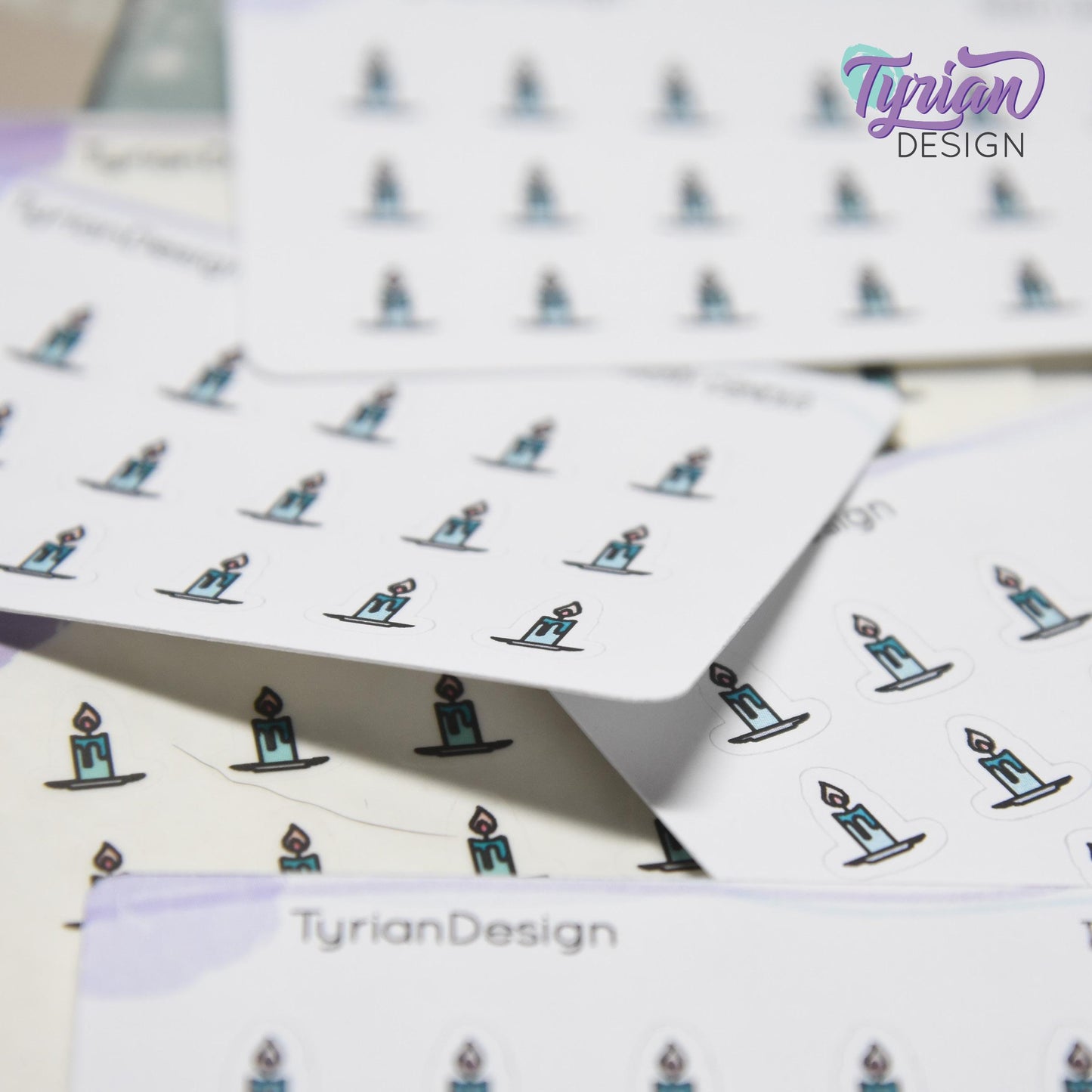 Candle Stickers | Tiny Stick Candle Stickers | Mini sheet | 18 stickers | .37 x .44" each | Burn Candle icon | White or Clear Matte