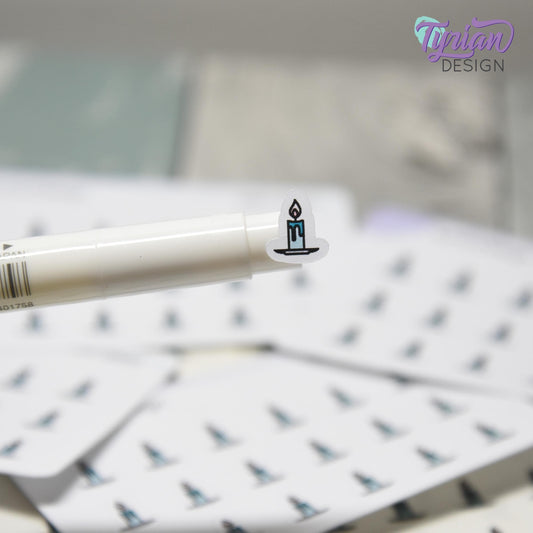 Candle Stickers | Tiny Stick Candle Stickers | Mini sheet | 18 stickers | .37 x .44" each | Burn Candle icon | White or Clear Matte