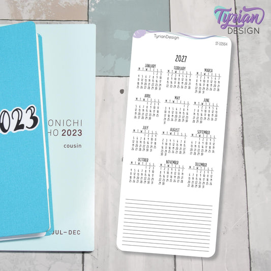 2027 Monthly Sticker Hobonichi Weeks | Monday Start | 1 Sticker | Sized to fit full page