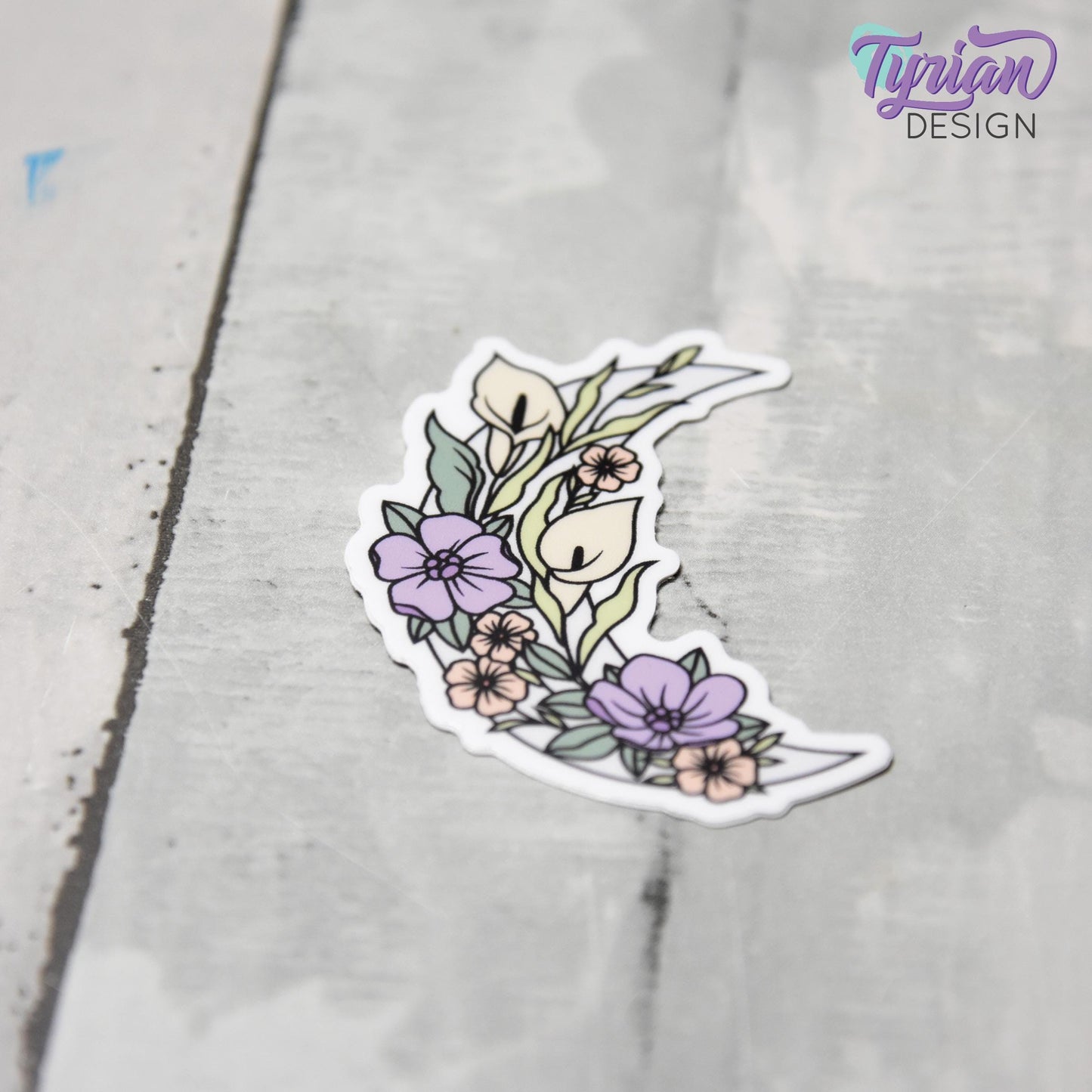 Small Pastel Calla Lily Moon Vinyl Sticker | High quality weather proof vinyl | 1.5 x 2" | Flower Moon | Pastel sticker | Shades of Spring