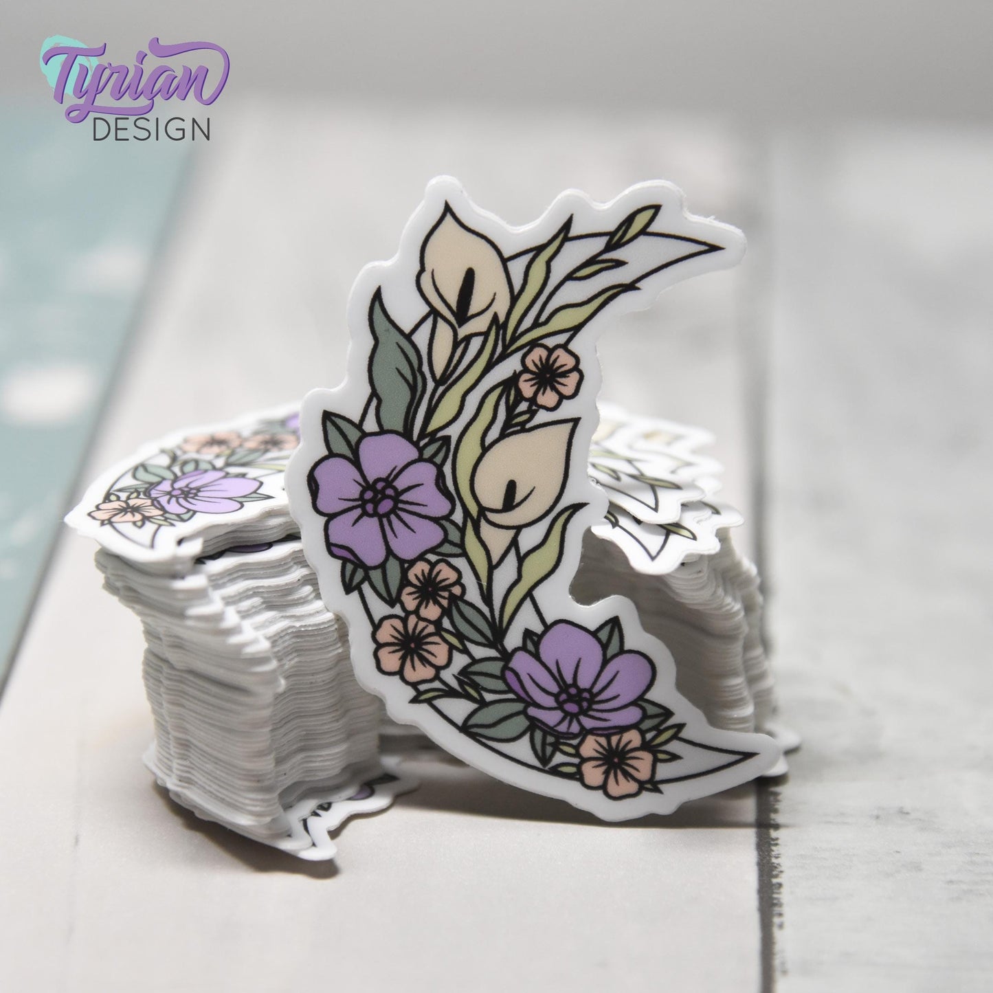 Small Pastel Calla Lily Moon Vinyl Sticker | High quality weather proof vinyl | 1.5 x 2" | Flower Moon | Pastel sticker | Shades of Spring