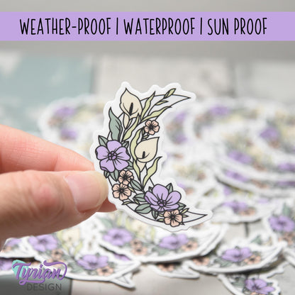 Small Pastel Calla Lily Moon Vinyl Sticker | High quality weather proof vinyl | 1.5 x 2" | Flower Moon | Pastel sticker | Shades of Spring