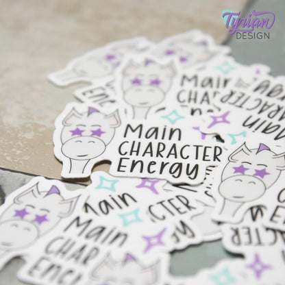 Main Character Energy Vinyl Sticker | Waterproof &  Weatherproof | 2.5" x 1.5"  | E-Reader sticker | Tumbler Sticker | Dishwasher Safe