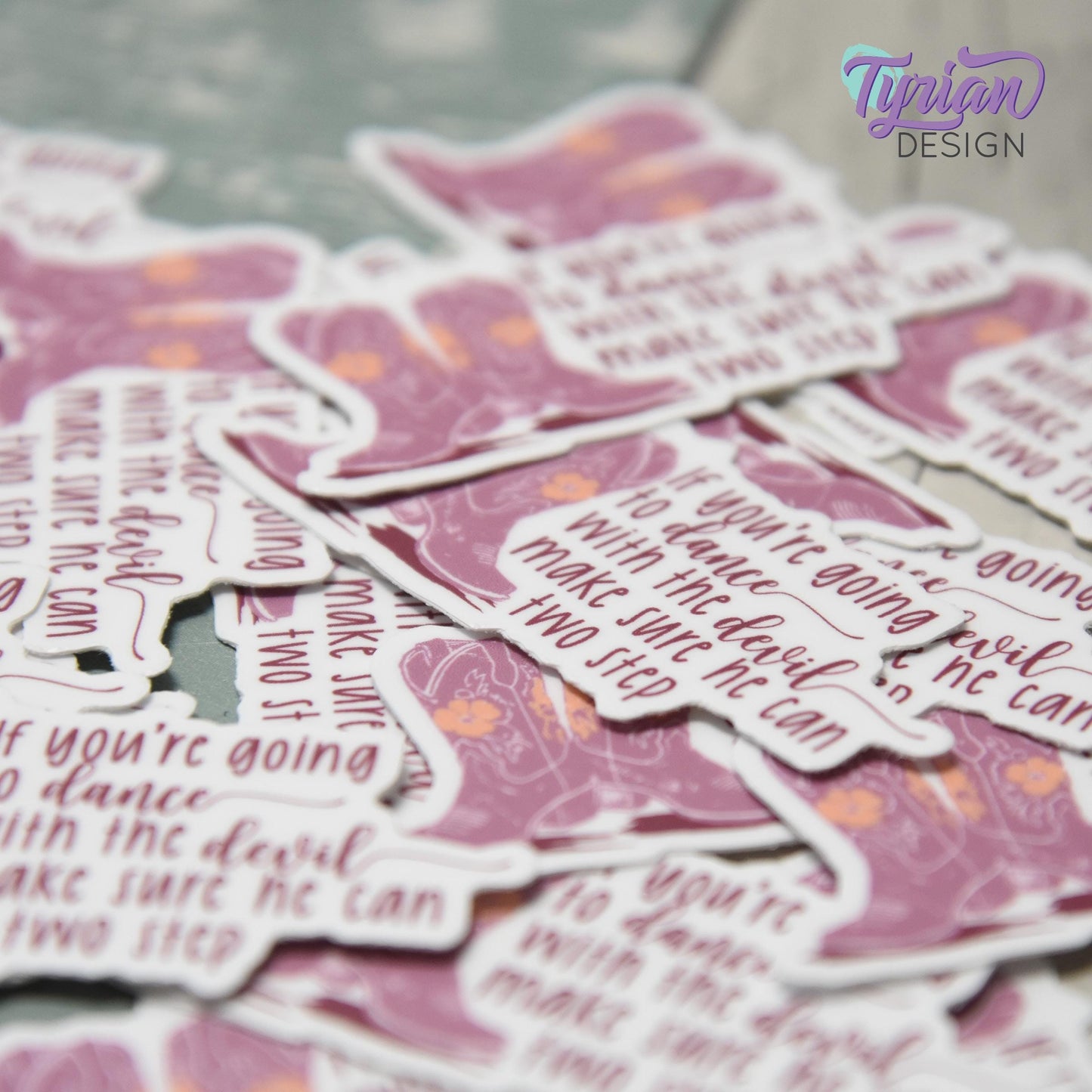 Dance with the Devil Vinyl Sticker | Cowboy Boots Sticker  | Two Step | High quality weather proof vinyl | 2.5x1.2 inches