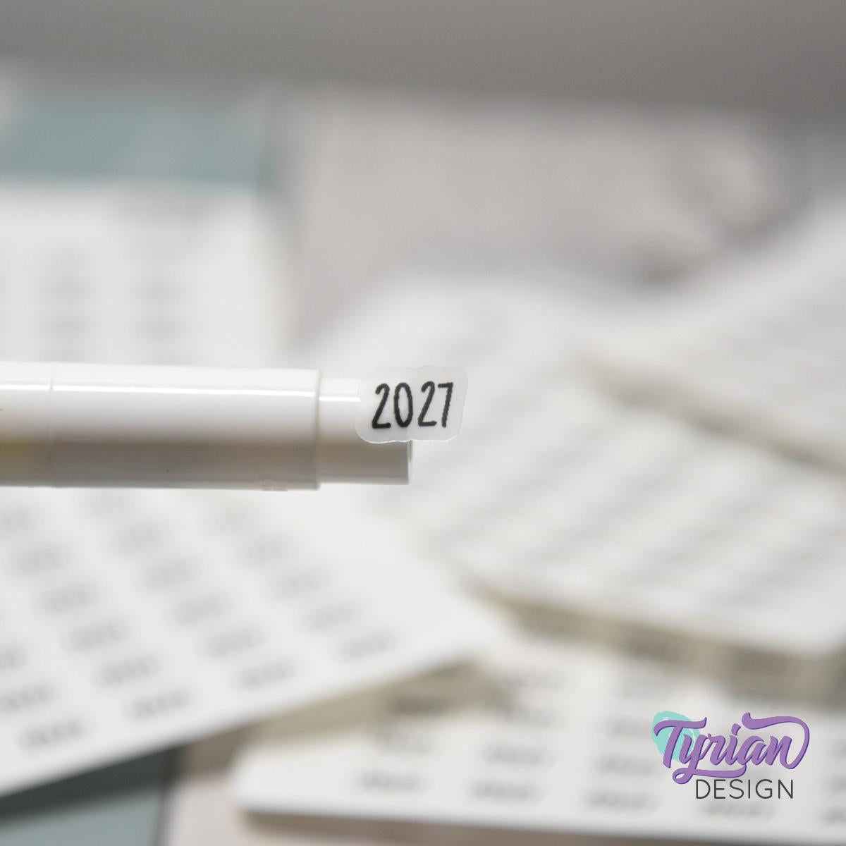 Tiny 2027 Stickers | 42 Stickers | .38 x .27" each | Font: Charley