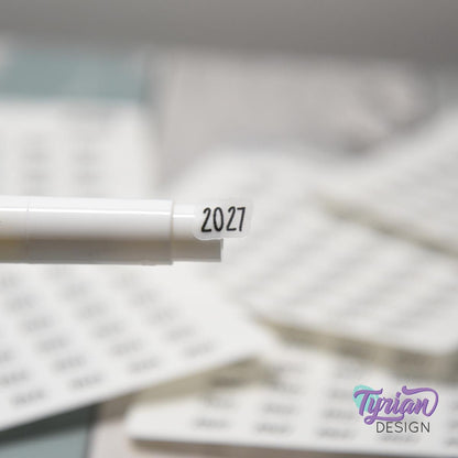 Tiny 2027 Stickers | 42 Stickers | .38 x .27" each | Font: Charley