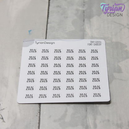 Tiny 2026 Stickers| 42 Stickers | .38 x .27" each | Font: Charley