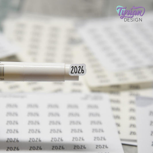 Tiny 2026 Stickers| 42 Stickers | .38 x .27" each | Font: Charley
