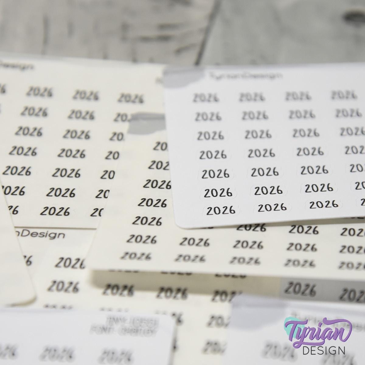 Tiny 2026 Stickers| 42 Stickers | .38 x .27" each | Font: Charley