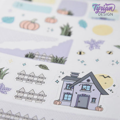 Fall Pumpkin House Journal Stickers  | 42 Stickers | 5x7" Sheet