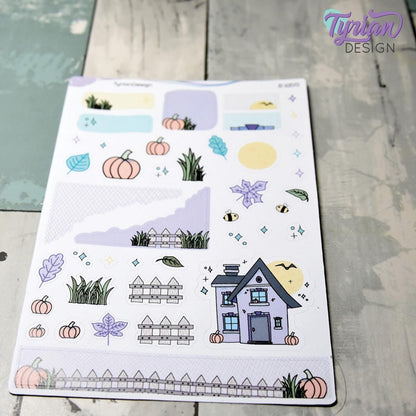 Fall Pumpkin House Journal Stickers  | 42 Stickers | 5x7" Sheet