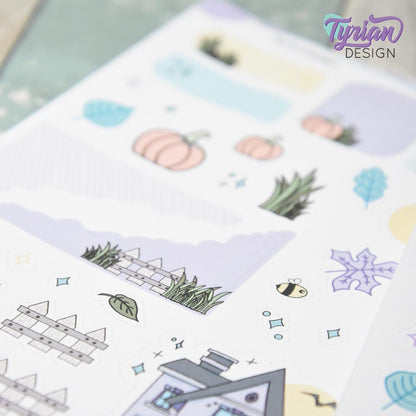 Fall Pumpkin House Journal Stickers  | 42 Stickers | 5x7" Sheet