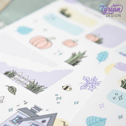 Fall Pumpkin House Journal Stickers  | 42 Stickers | 5x7" Sheet